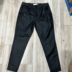 Kancan Autumn Coated Black Fuax leather skinny ankle high rise button fly 15/31